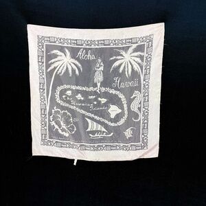 Vintage Hawaii Pale Pink Scarf Sheer Nylon Hawaiian Islands Hula Girl Hibiscus
